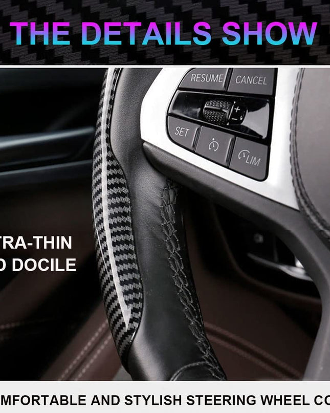 Upgrade Your Driving Experience With A Non-Slip Carbon Fiber Steering Wheel Cover!
