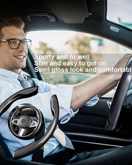 Upgrade Your Driving Experience With A Non-Slip Carbon Fiber Steering Wheel Cover!
