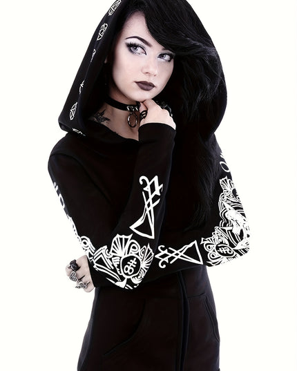 Women's Fashion Punk Style Geometric Print Zipper Sweatshirt