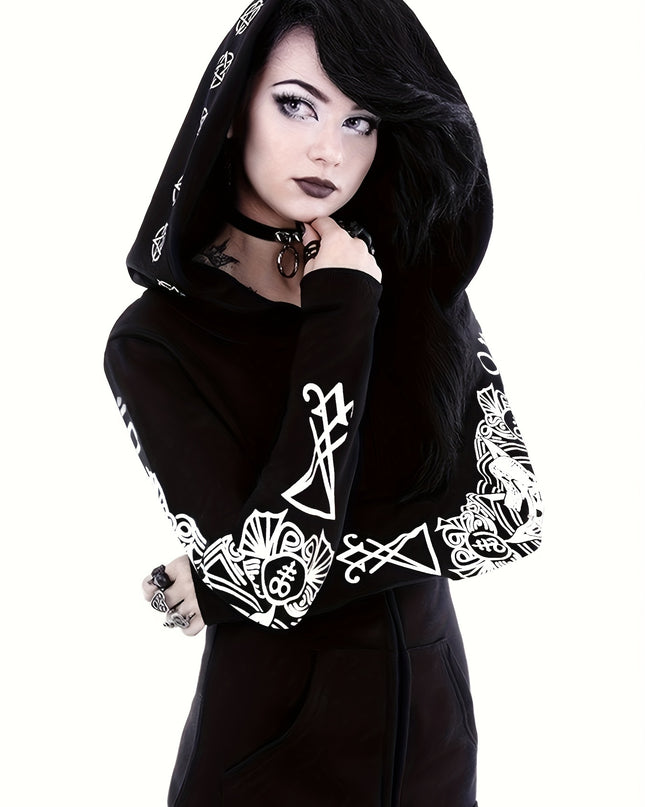 Women's Fashion Punk Style Geometric Print Zipper Sweatshirt