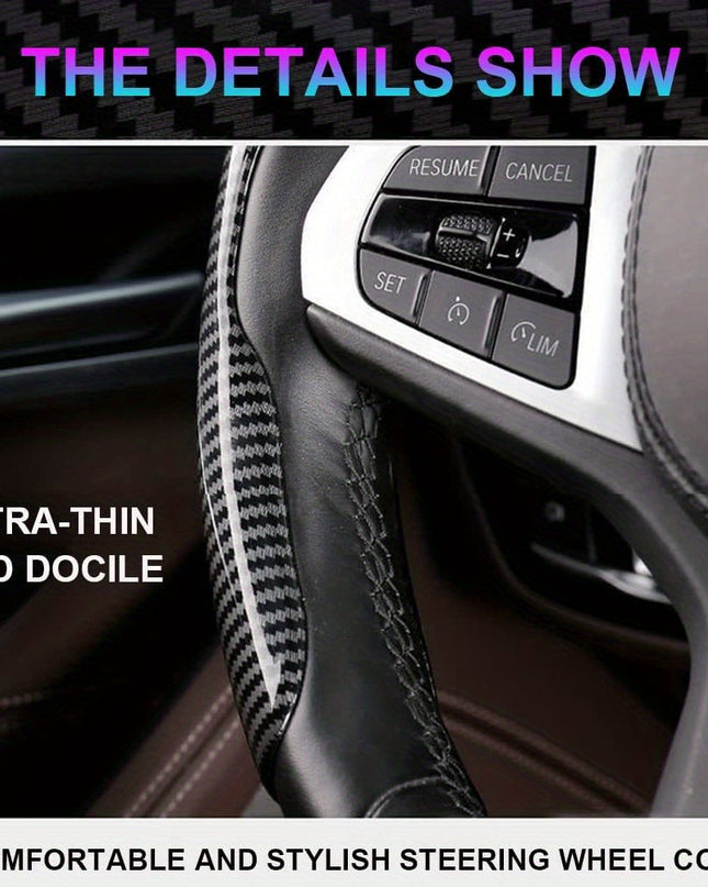 Upgrade Your Driving Experience With A Non-Slip Carbon Fiber Steering Wheel Cover!