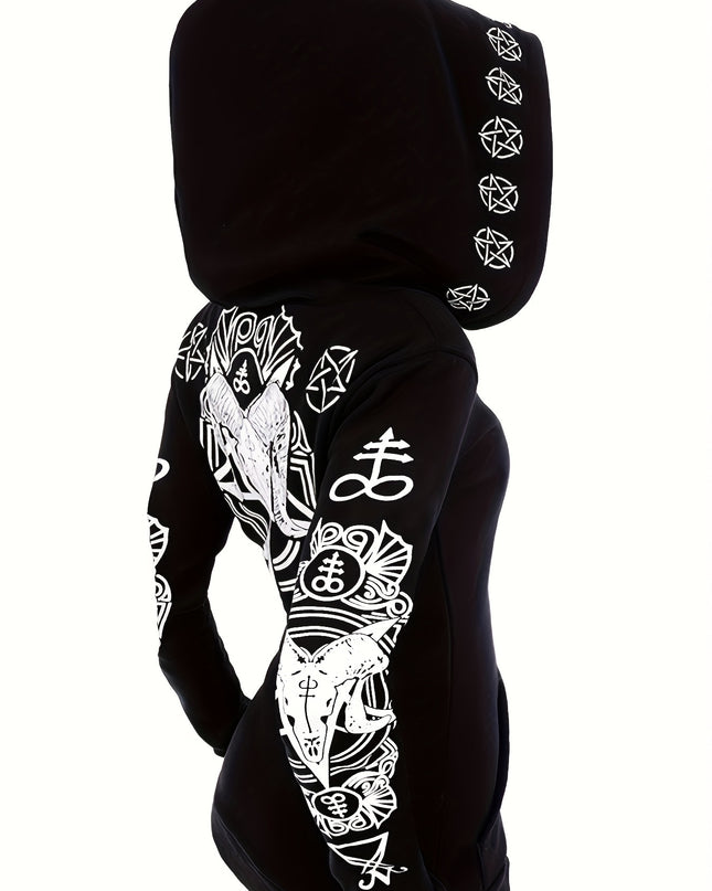 Women's Fashion Punk Style Geometric Print Zipper Sweatshirt