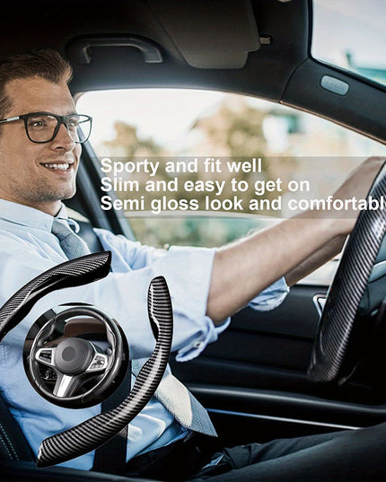 Upgrade Your Driving Experience With A Non-Slip Carbon Fiber Steering Wheel Cover!
