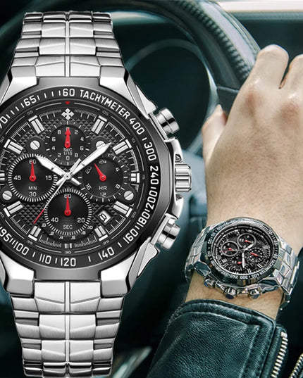 Sports Watches For Men Fashion Quartz Men Big Clock WWOOR Top Brand Luxury Military Full Steel Waterproof Chronograph Wristwatch