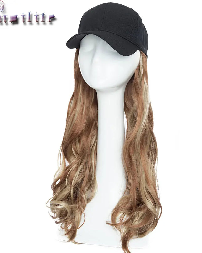 Snoilite synthetic long wavy baseball cap with hair extension hair integrate cap hat for women girl daily hair style wig