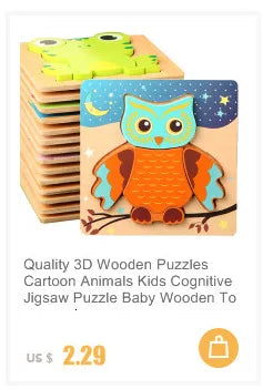 Montessori Wooden Toys for Children Cartoon Animal Jigsaw 3D Puzzle Board Game Educational Toys For Children Gifts