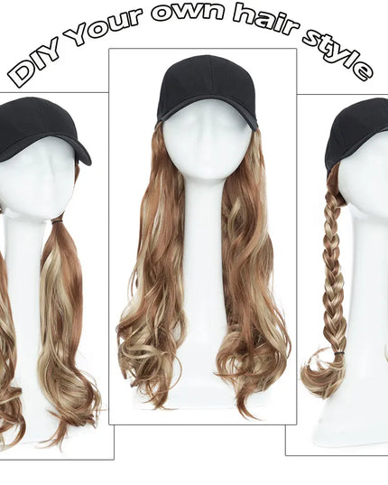 Snoilite synthetic long wavy baseball cap with hair extension hair integrate cap hat for women girl daily hair style wig
