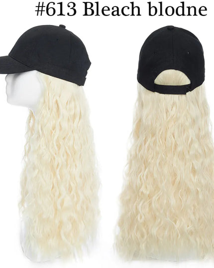 Snoilite synthetic long wavy baseball cap with hair extension hair integrate cap hat for women girl daily hair style wig