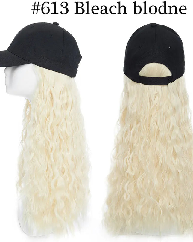 Snoilite synthetic long wavy baseball cap with hair extension hair integrate cap hat for women girl daily hair style wig