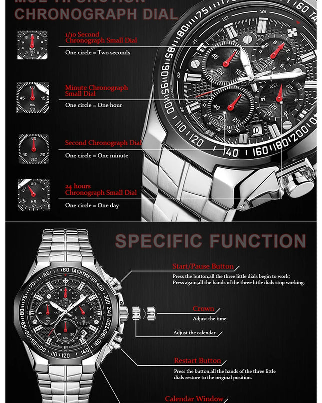 Sports Watches For Men Fashion Quartz Men Big Clock WWOOR Top Brand Luxury Military Full Steel Waterproof Chronograph Wristwatch