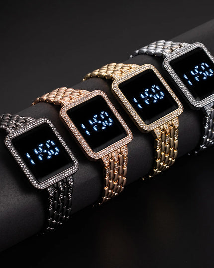 Women's Watches Famous Luxury Brand Women Digital Watch Fashion Rhinestone Stainless Steel Quartz Ladies Wristwatches Wathes