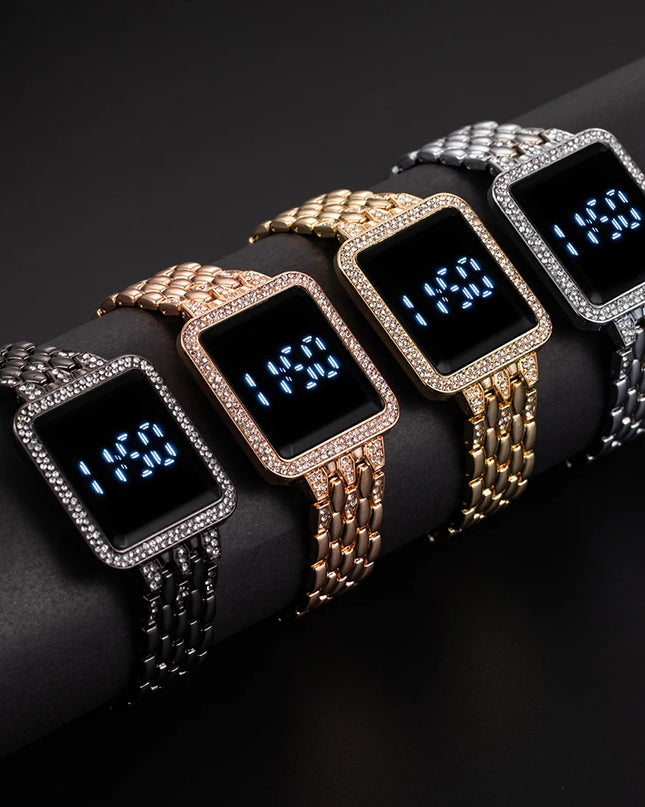 Women's Watches Famous Luxury Brand Women Digital Watch Fashion Rhinestone Stainless Steel Quartz Ladies Wristwatches Wathes