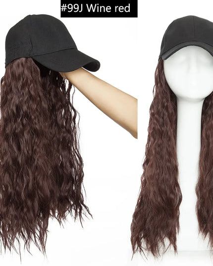 Snoilite synthetic long wavy baseball cap with hair extension hair integrate cap hat for women girl daily hair style wig