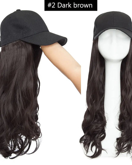 Snoilite synthetic long wavy baseball cap with hair extension hair integrate cap hat for women girl daily hair style wig