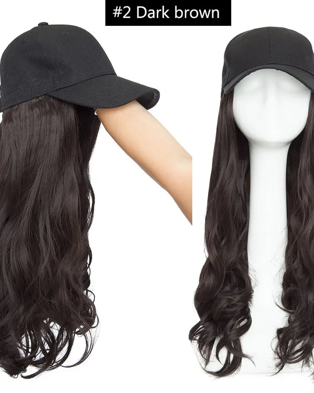 Snoilite synthetic long wavy baseball cap with hair extension hair integrate cap hat for women girl daily hair style wig