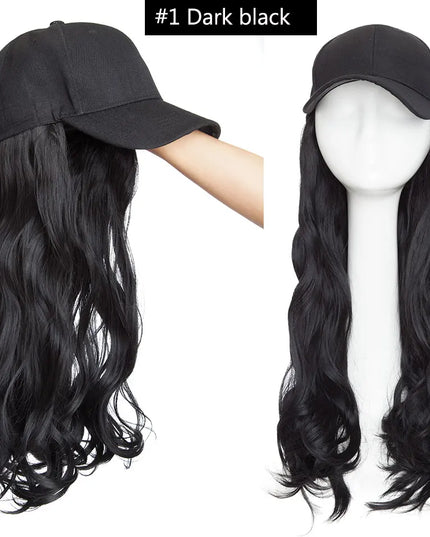 Snoilite synthetic long wavy baseball cap with hair extension hair integrate cap hat for women girl daily hair style wig