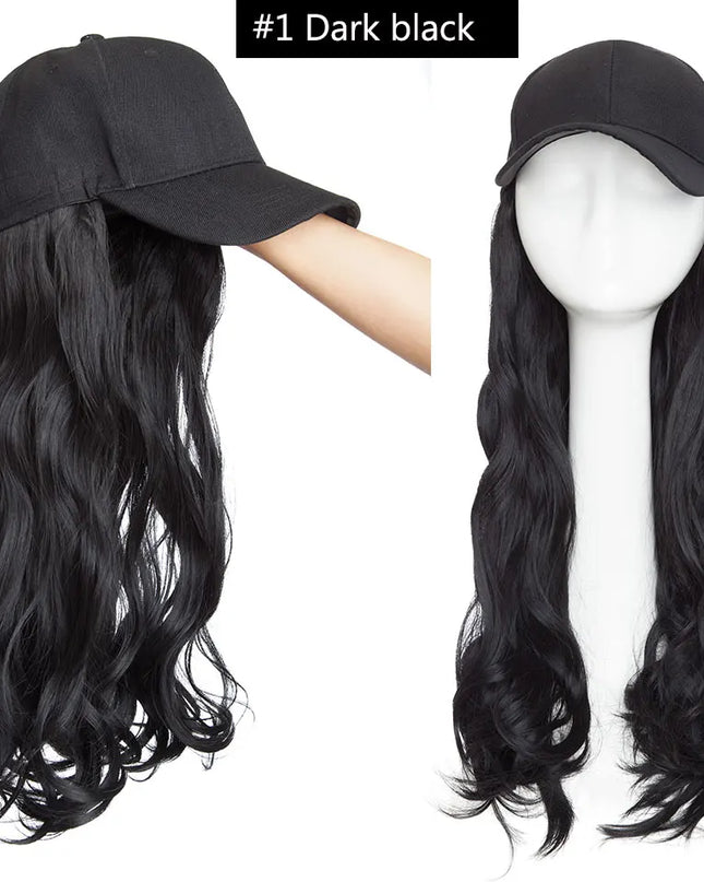 Snoilite synthetic long wavy baseball cap with hair extension hair integrate cap hat for women girl daily hair style wig