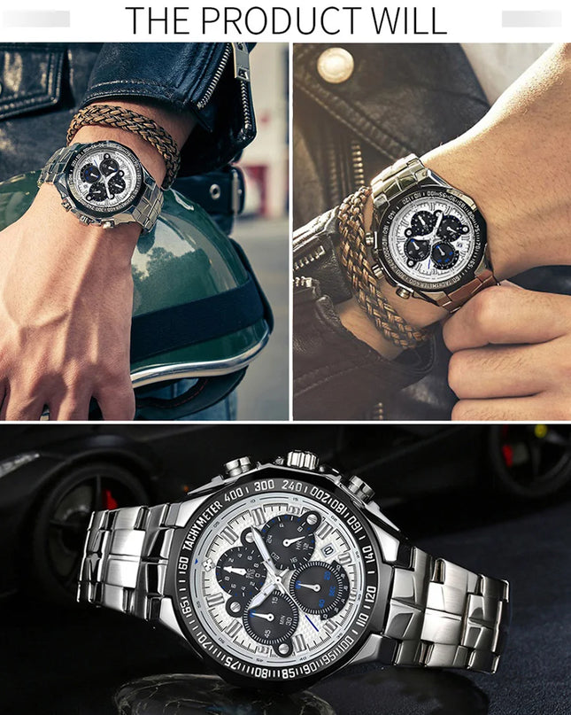 Sports Watches For Men Fashion Quartz Men Big Clock WWOOR Top Brand Luxury Military Full Steel Waterproof Chronograph Wristwatch