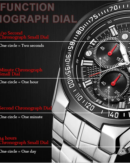 Sports Watches For Men Fashion Quartz Men Big Clock WWOOR Top Brand Luxury Military Full Steel Waterproof Chronograph Wristwatch