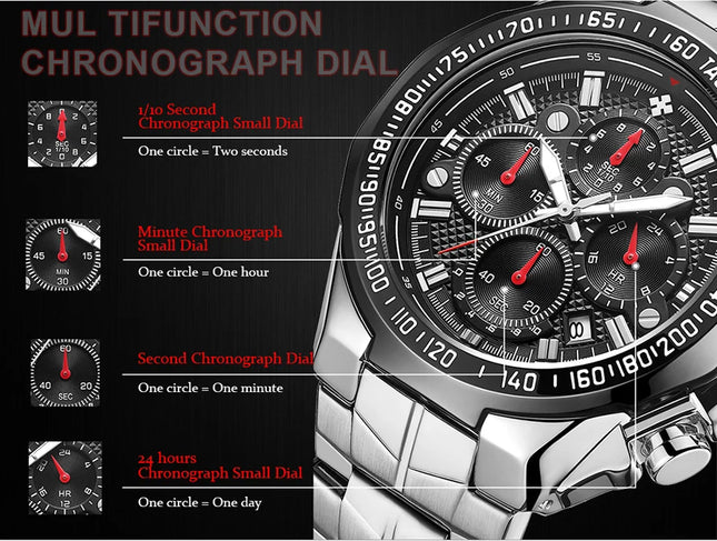Sports Watches For Men Fashion Quartz Men Big Clock WWOOR Top Brand Luxury Military Full Steel Waterproof Chronograph Wristwatch