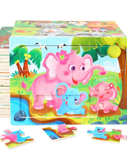 Montessori Wooden Toys for Children Cartoon Animal Jigsaw 3D Puzzle Board Game Educational Toys For Children Gifts