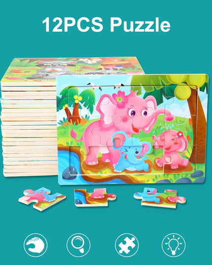 Montessori Wooden Toys for Children Cartoon Animal Jigsaw 3D Puzzle Board Game Educational Toys For Children Gifts