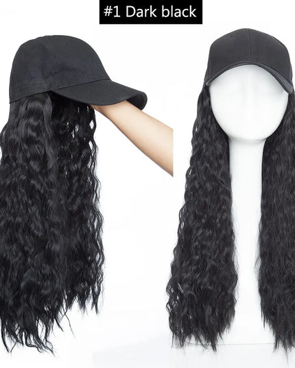Snoilite synthetic long wavy baseball cap with hair extension hair integrate cap hat for women girl daily hair style wig