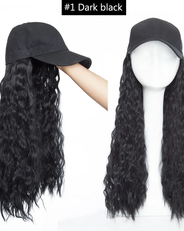 Snoilite synthetic long wavy baseball cap with hair extension hair integrate cap hat for women girl daily hair style wig
