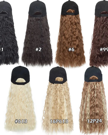 Snoilite synthetic long wavy baseball cap with hair extension hair integrate cap hat for women girl daily hair style wig