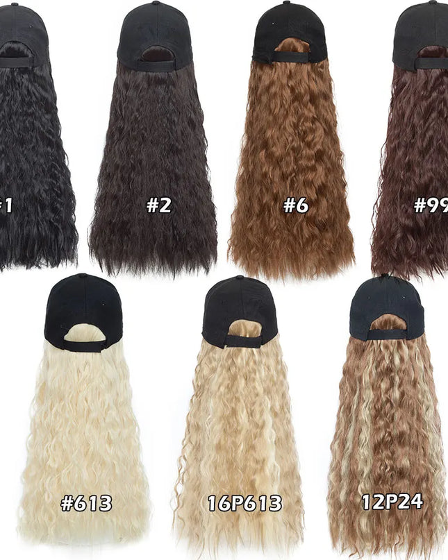 Snoilite synthetic long wavy baseball cap with hair extension hair integrate cap hat for women girl daily hair style wig