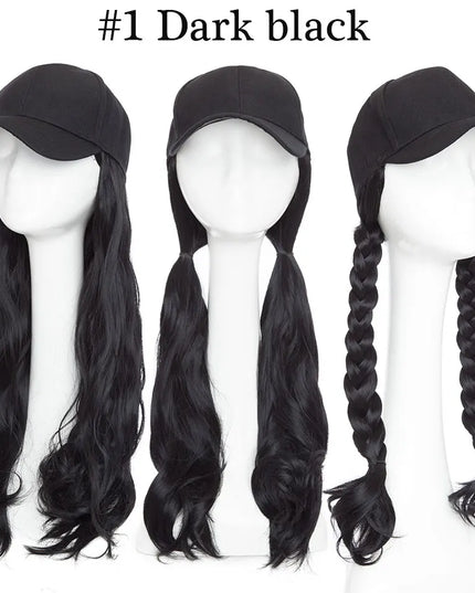 Snoilite synthetic long wavy baseball cap with hair extension hair integrate cap hat for women girl daily hair style wig