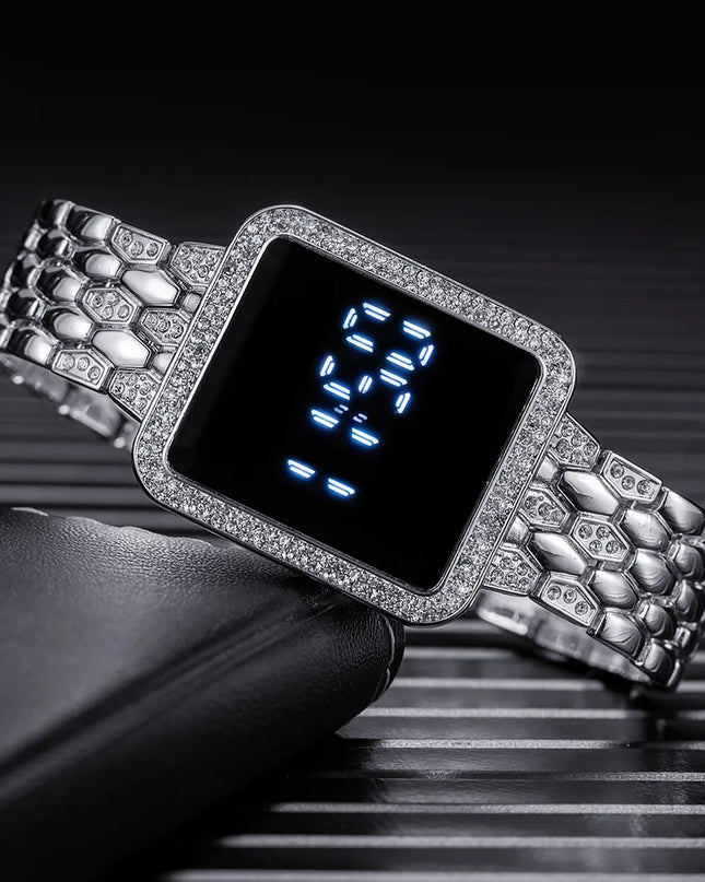 Women's Watches Famous Luxury Brand Women Digital Watch Fashion Rhinestone Stainless Steel Quartz Ladies Wristwatches Wathes