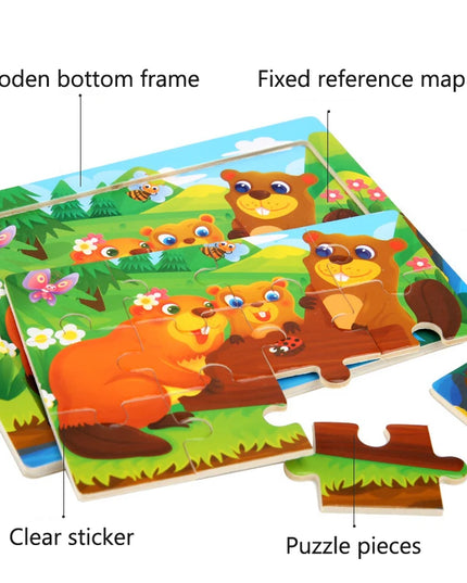 Montessori Wooden Toys for Children Cartoon Animal Jigsaw 3D Puzzle Board Game Educational Toys For Children Gifts