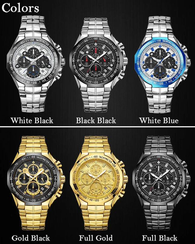 Sports Watches For Men Fashion Quartz Men Big Clock WWOOR Top Brand Luxury Military Full Steel Waterproof Chronograph Wristwatch