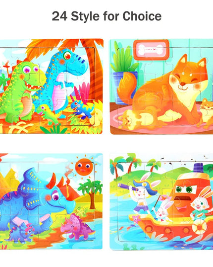 Montessori Wooden Toys for Children Cartoon Animal Jigsaw 3D Puzzle Board Game Educational Toys For Children Gifts