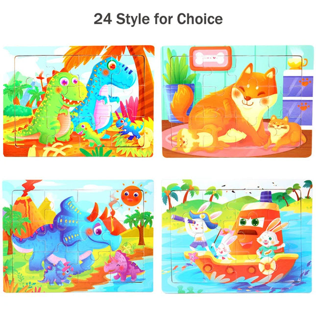 Montessori Wooden Toys for Children Cartoon Animal Jigsaw 3D Puzzle Board Game Educational Toys For Children Gifts
