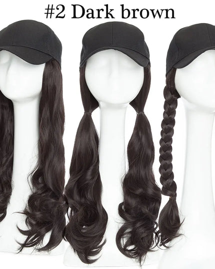Snoilite synthetic long wavy baseball cap with hair extension hair integrate cap hat for women girl daily hair style wig