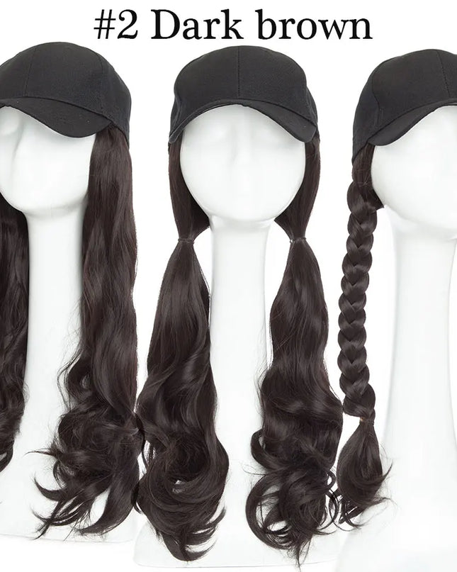 Snoilite synthetic long wavy baseball cap with hair extension hair integrate cap hat for women girl daily hair style wig