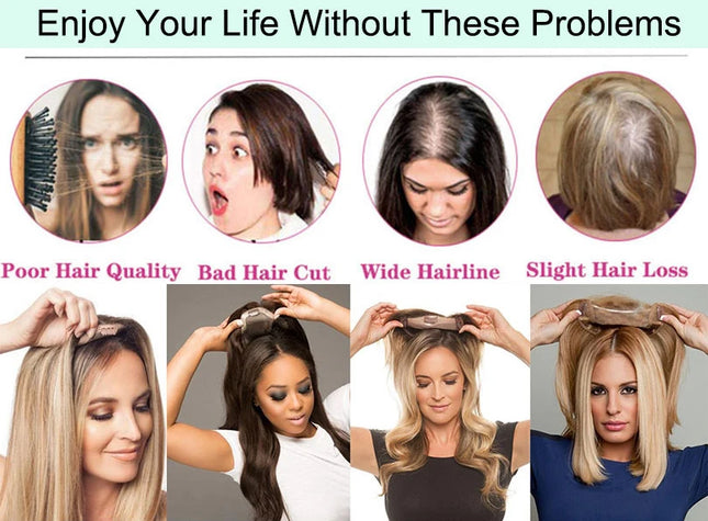 6x6 inch Human Hair Silk Topper With 2CM PU Around Virgin Human Hair Topper Straight For Women