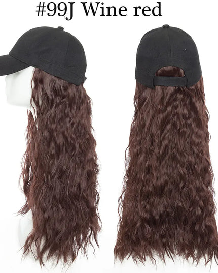Snoilite synthetic long wavy baseball cap with hair extension hair integrate cap hat for women girl daily hair style wig