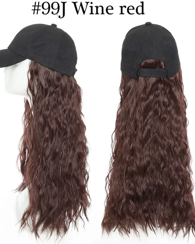 Snoilite synthetic long wavy baseball cap with hair extension hair integrate cap hat for women girl daily hair style wig