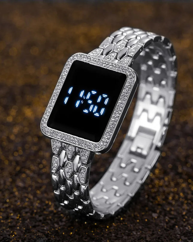 Women's Watches Famous Luxury Brand Women Digital Watch Fashion Rhinestone Stainless Steel Quartz Ladies Wristwatches Wathes
