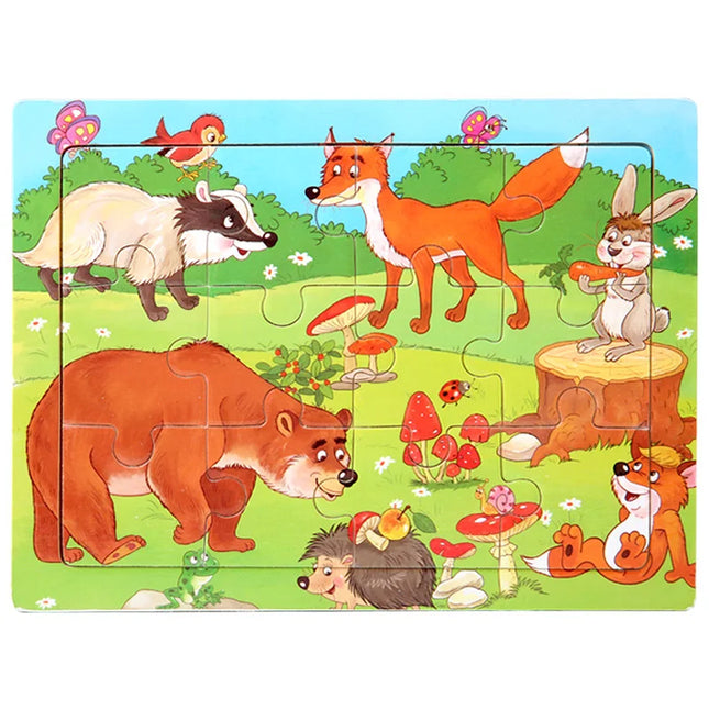 Montessori Wooden Toys for Children Cartoon Animal Jigsaw 3D Puzzle Board Game Educational Toys For Children Gifts