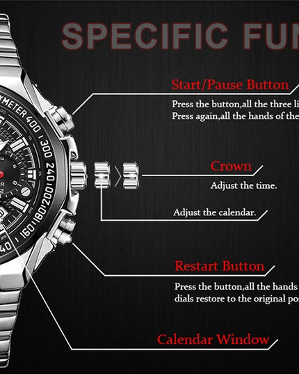 Sports Watches For Men Fashion Quartz Men Big Clock WWOOR Top Brand Luxury Military Full Steel Waterproof Chronograph Wristwatch