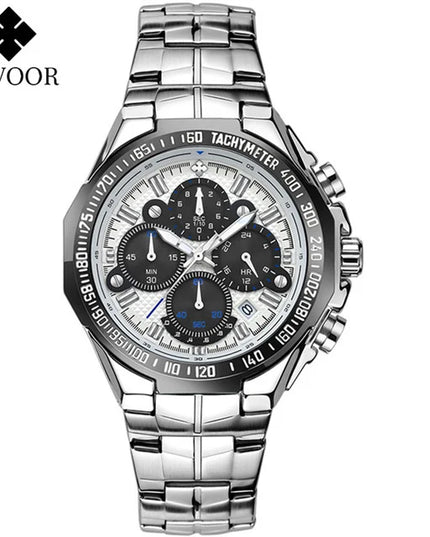Sports Watches For Men Fashion Quartz Men Big Clock WWOOR Top Brand Luxury Military Full Steel Waterproof Chronograph Wristwatch