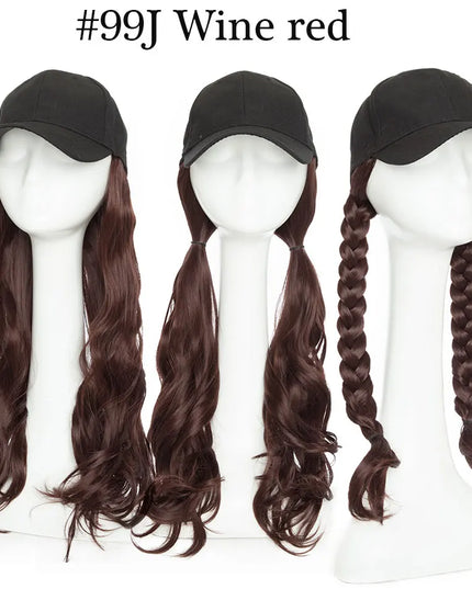 Snoilite synthetic long wavy baseball cap with hair extension hair integrate cap hat for women girl daily hair style wig
