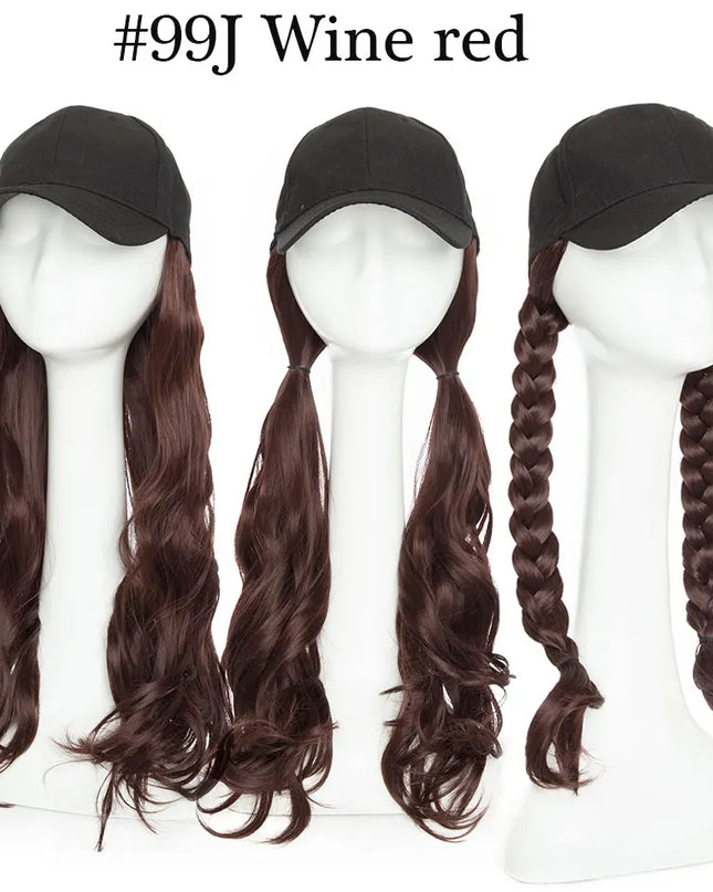 Snoilite synthetic long wavy baseball cap with hair extension hair integrate cap hat for women girl daily hair style wig