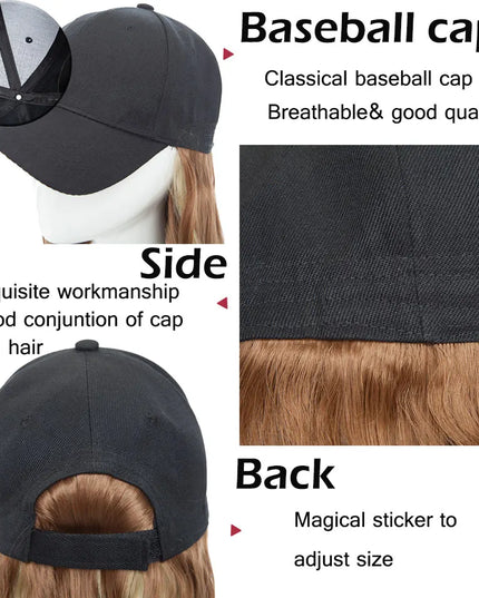 Snoilite synthetic long wavy baseball cap with hair extension hair integrate cap hat for women girl daily hair style wig