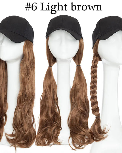 Snoilite synthetic long wavy baseball cap with hair extension hair integrate cap hat for women girl daily hair style wig