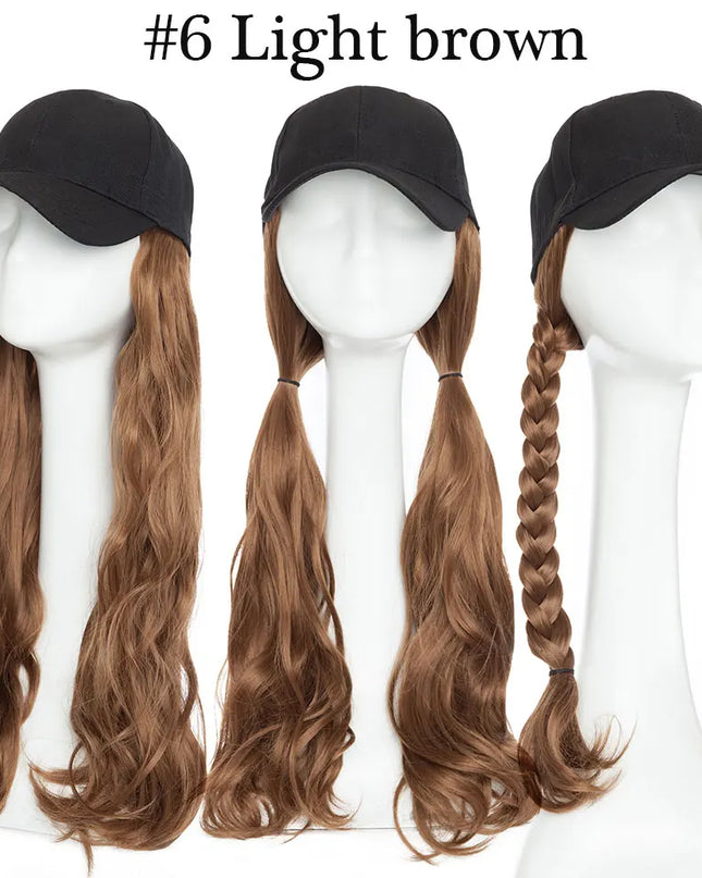 Snoilite synthetic long wavy baseball cap with hair extension hair integrate cap hat for women girl daily hair style wig